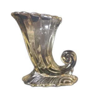 Vintage Heisey Glass Vase Cornucopia Shape Thick Glass Base Unique Shape